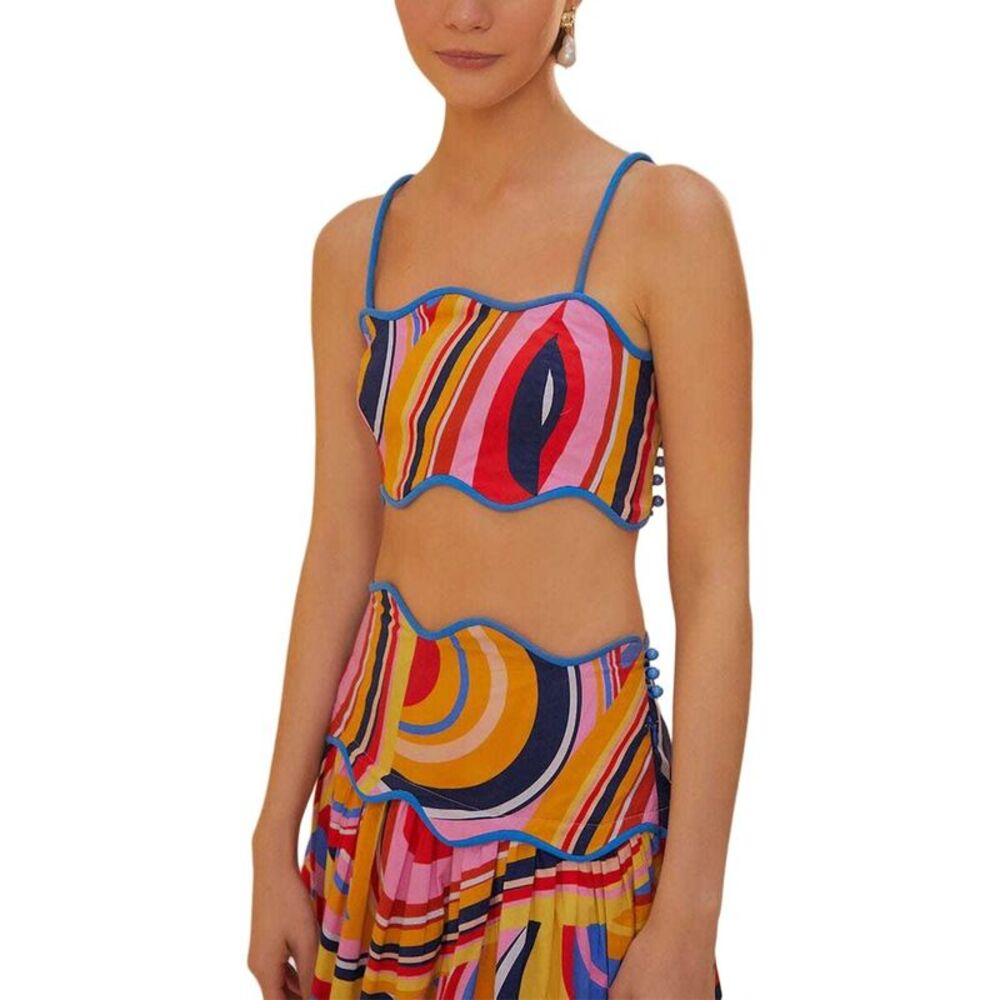 Farm Rio Womens Multicolor Waves Crop Top